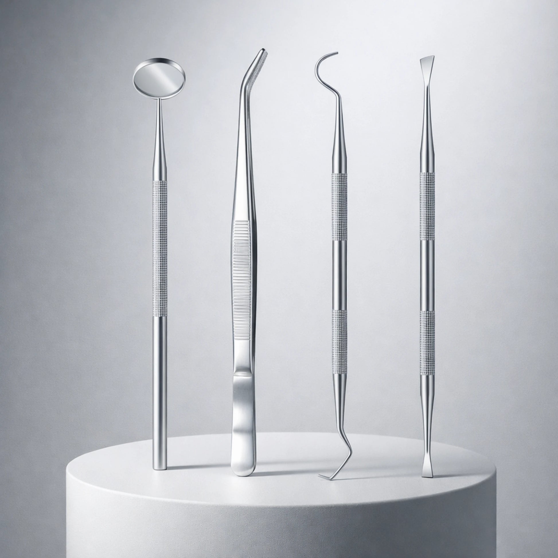 Stainless steel dental scaler removing plaque from teeth