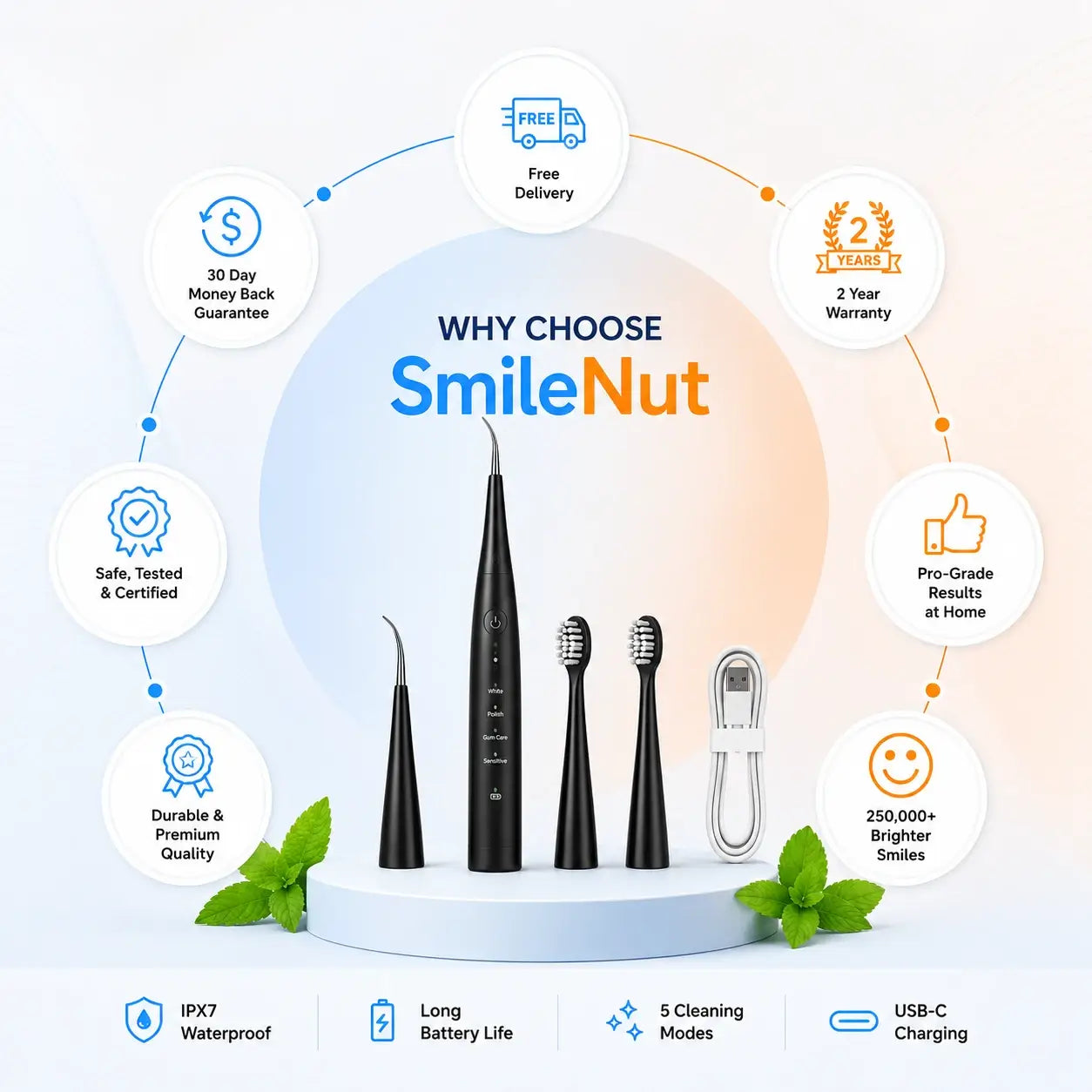 Ultrasonic Teeth Cleaner & Toothbrush | Professional Dental Scaler for Home Use ⭐