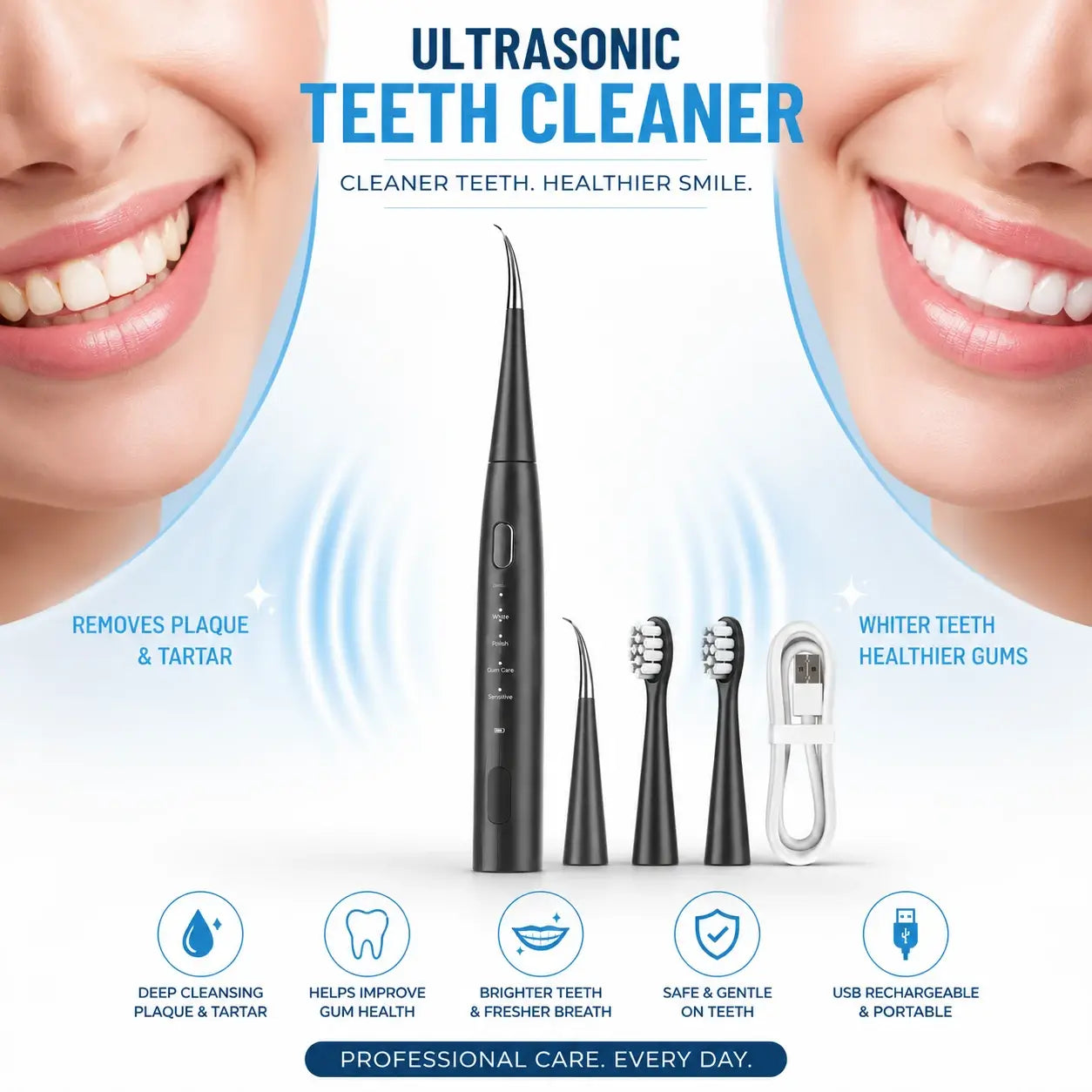 Ultrasonic Teeth Cleaner & Toothbrush | Professional Dental Scaler for Home Use ⭐